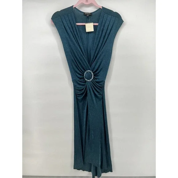 slim fit dress slacks Bebe Satin Cowl Neck Wrap Dress Forest Green main image 1